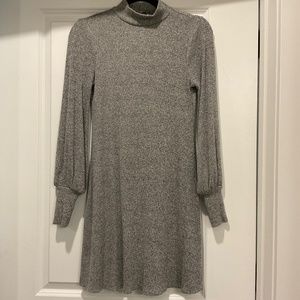 Express gray and white long sleeved mock neck sweater dress